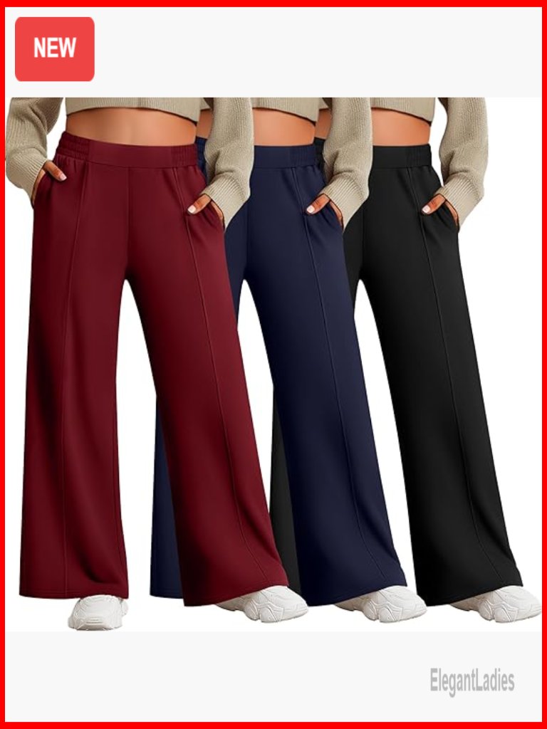 Plus Size Wide Leg High Waist Lounge Pants Stretchy Joggers 3 Pack